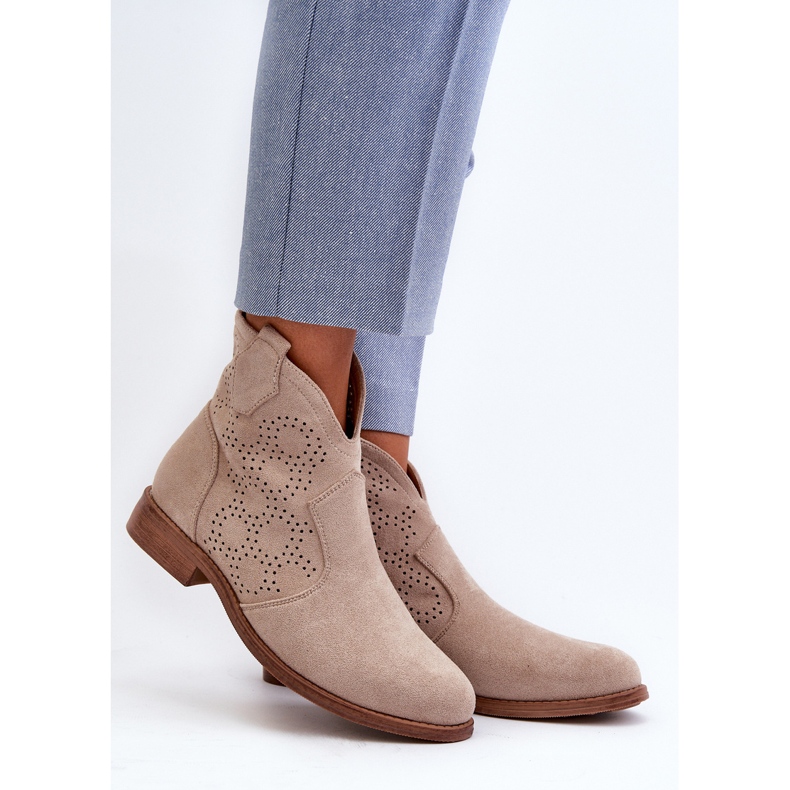 Stivali traforati su tacco piatto da donna, Beige chiaro S.Barski HY66-151 2