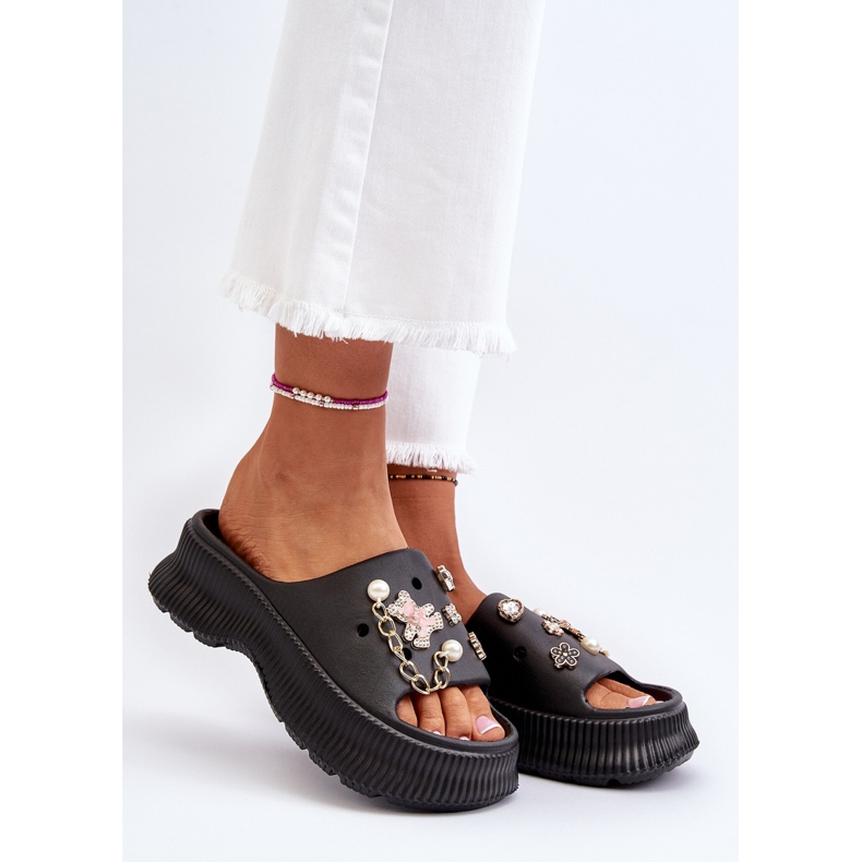 Infradito da donna in schiuma con decorazioni Nero Afariana 2