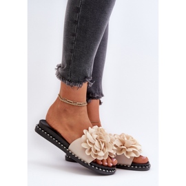 Infradito da donna decorate con fiori, cella beige 2