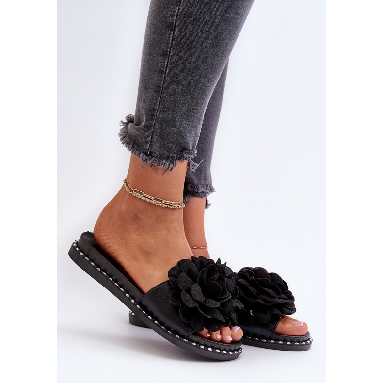 Infradito da donna decorati con fiori neri Cellanen nero 2