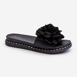 Infradito da donna decorati con fiori neri Cellanen nero 1
