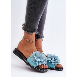 Infradito da donna decorate con fiori, cella blu 2