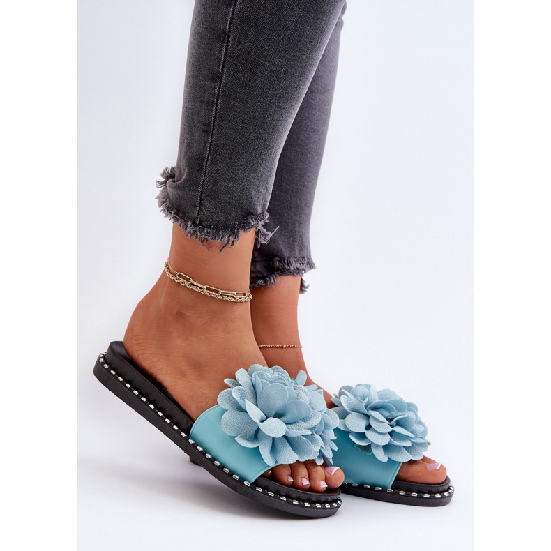 Infradito da donna decorate con fiori, cella blu 2