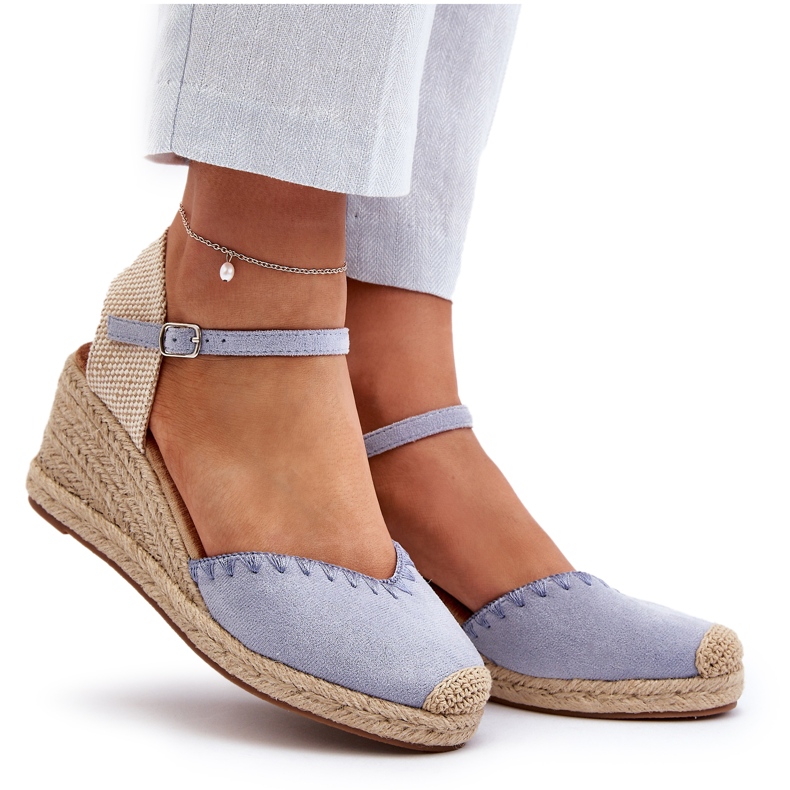 Joia Sandali con zeppa espadrillas in pelle scamosciata blu Raylin con intrecciatura 4