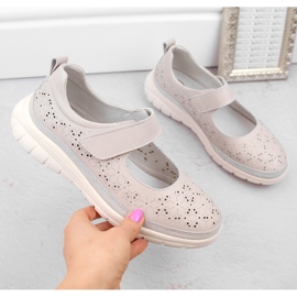 Scarpe da donna in pelle traforata con velcro, beige Filippo DP6073 1
