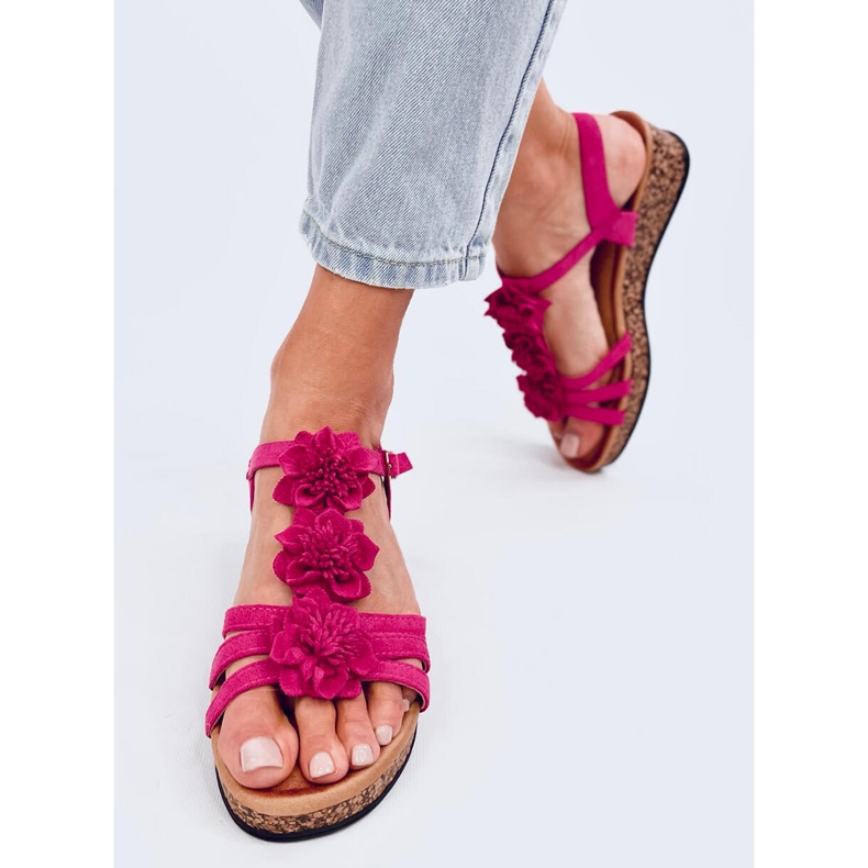 Fisken Sandali con zeppa a fiori fucsia rosa 1