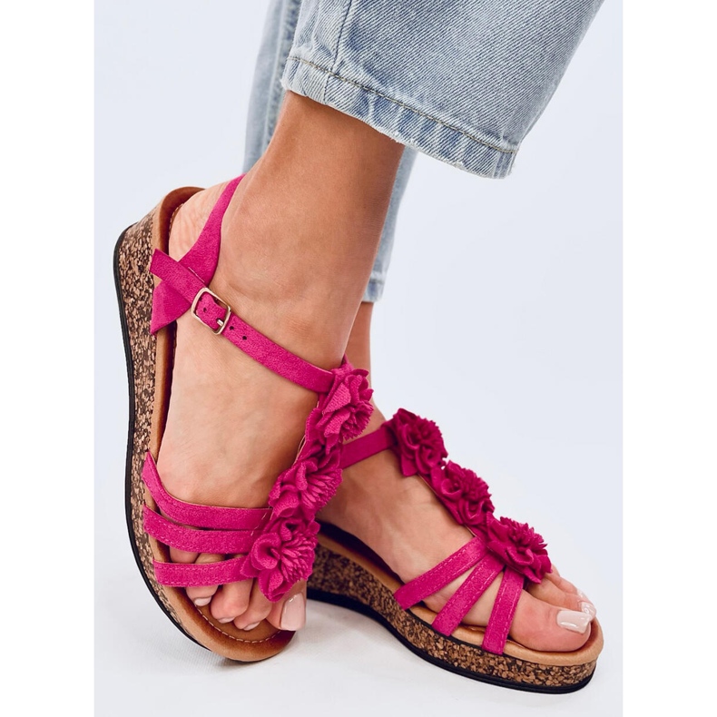 Fisken Sandali con zeppa a fiori fucsia rosa 2