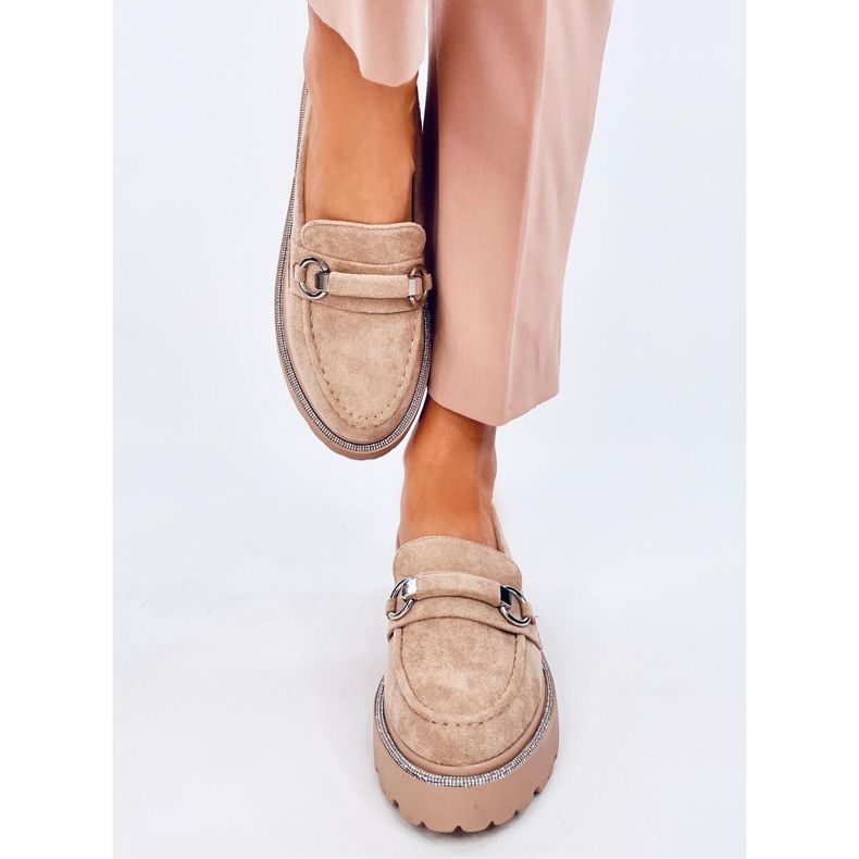 Mocassini Shady Khaki in camoscio con suola alta beige 1