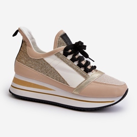 Sneakers da donna con zeppa e plateau con glitter, Oro Rafani d'oro 1
