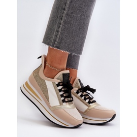 Sneakers da donna con zeppa e plateau con glitter, Oro Rafani d'oro 2