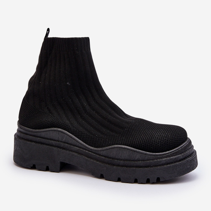 Stivali a calza slip-on Elipara neri da donna su una suola massiccia nero 1
