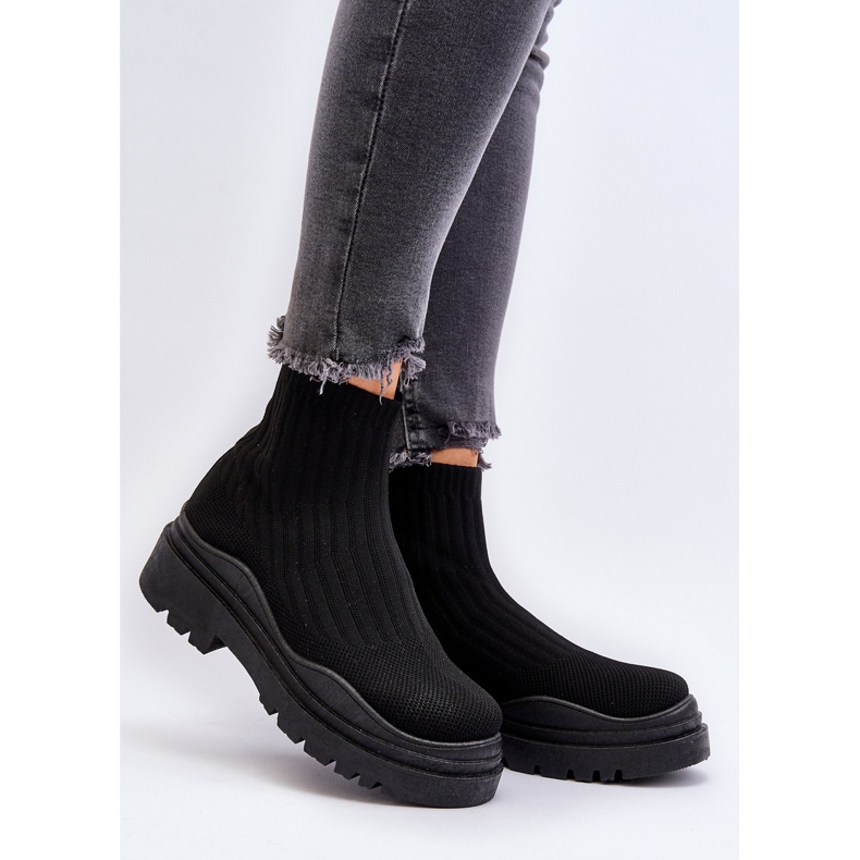 Stivali a calza slip-on Elipara neri da donna su una suola massiccia nero 2