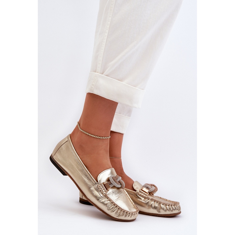 Mocassini Da Donna In Pelle Con Decoro Laura Messi 2761 Oro d'oro 2