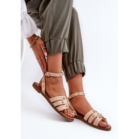 Sandali piatti decorati da donna beige di Ianaera marrone 1