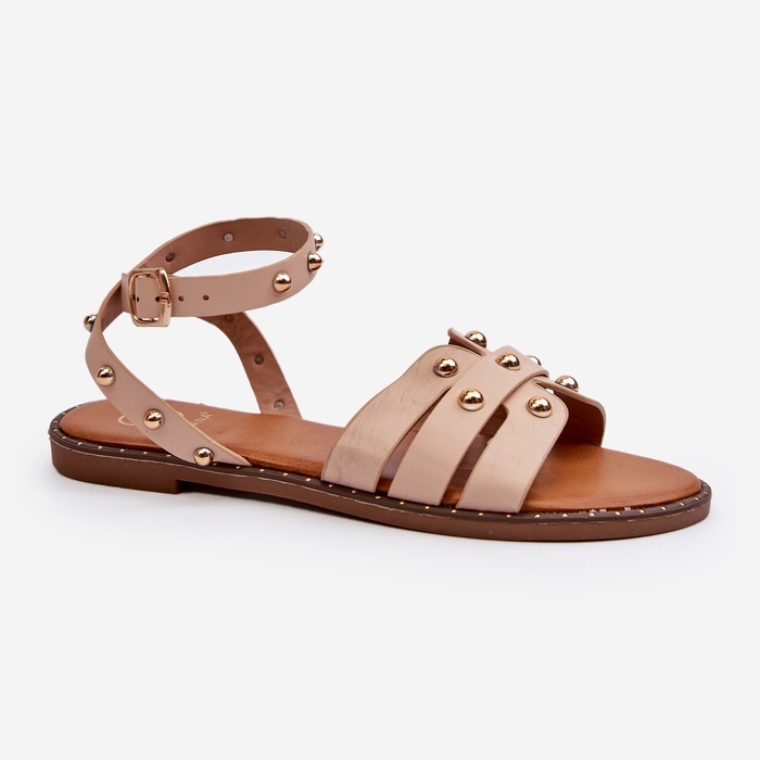Sandali piatti decorati da donna beige di Ianaera marrone 2