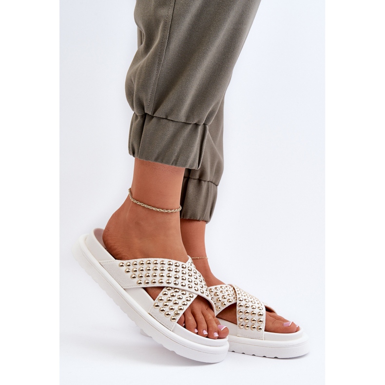 Infradito da donna con plateau decorato bianco Niraela bianca 2