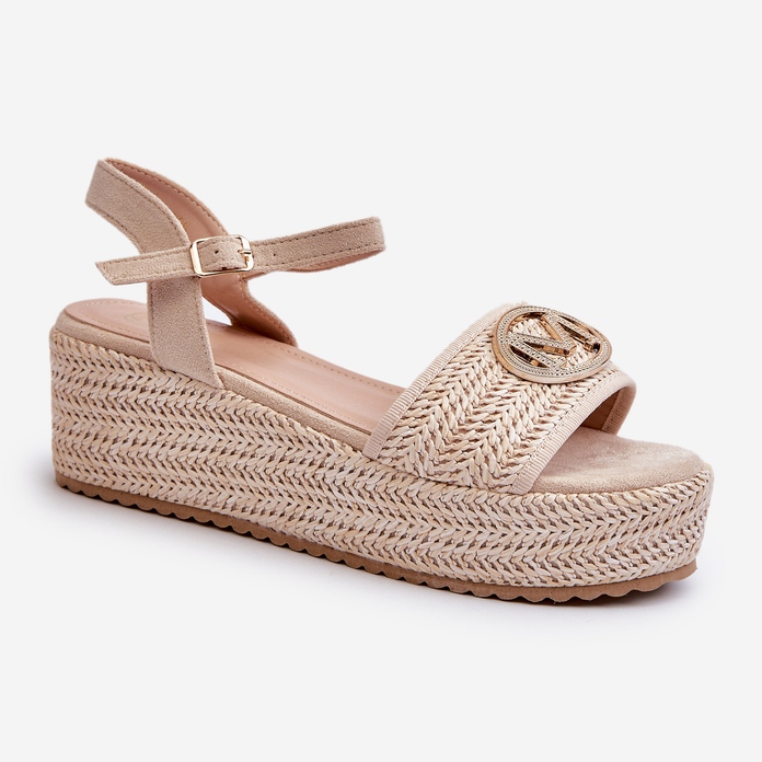 Sandali Con Zeppa Da Donna Con Intreccio Beige Esalena 2
