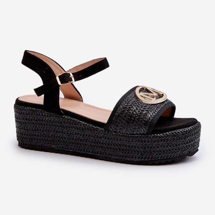 Sandali Con Zeppa Da Donna Con Intreccio, Colore Nero Esalena 2