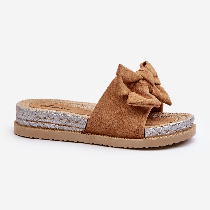 Infradito da donna con plateau Aflia color cammello con fiocco marrone 2