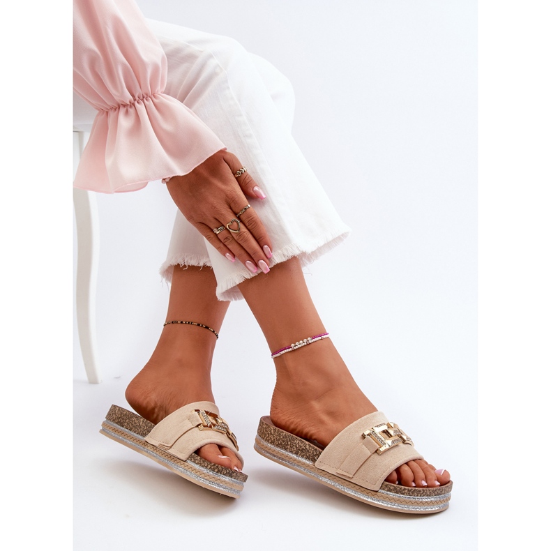 Infradito Da Donna Con Plateau Con Decorazione, Vapireta Beige 1