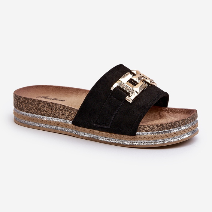 FK1 Infradito da donna con plateau e decorazione, Vapireta nera nero 2