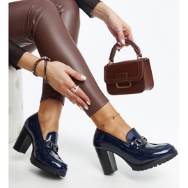 Décolleté con tacco in vernice blu navy di Giacoma 1