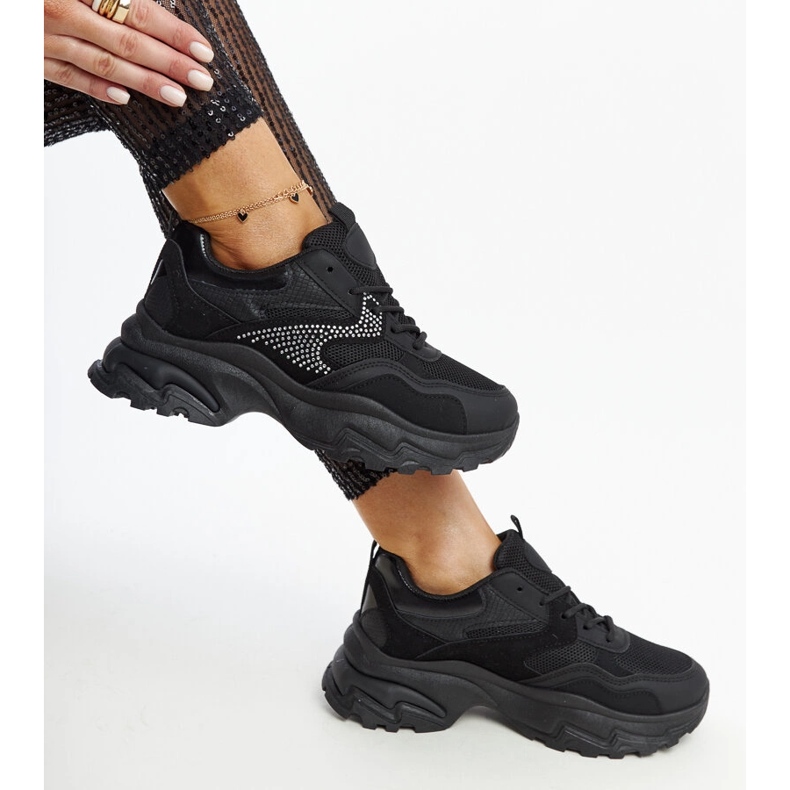 Sneakers nere con plateau decorate con strass Maras nero 1