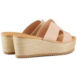 Sandali con zeppa da donna beige 1
