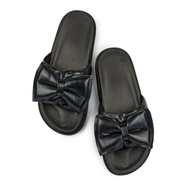 Ciabatte da donna nere con fiocco realizzate in ecopelle nero 1