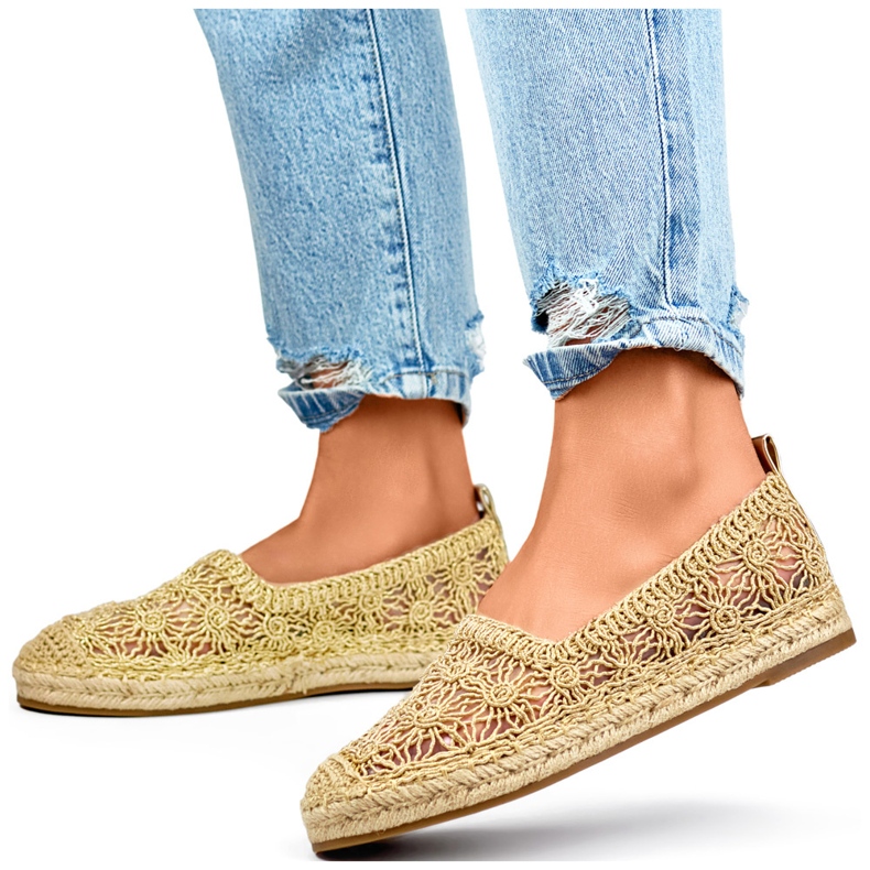 Espadrillas da donna in pizzo dorato d'oro 2