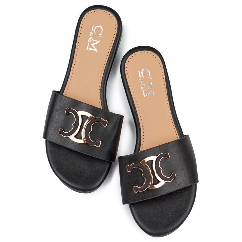 Infradito da donna eleganti nere con decorazione nero 1