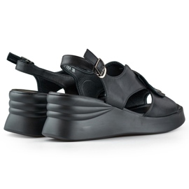 Comodi sandali con zeppa in pelle naturale da donna neri nero 1