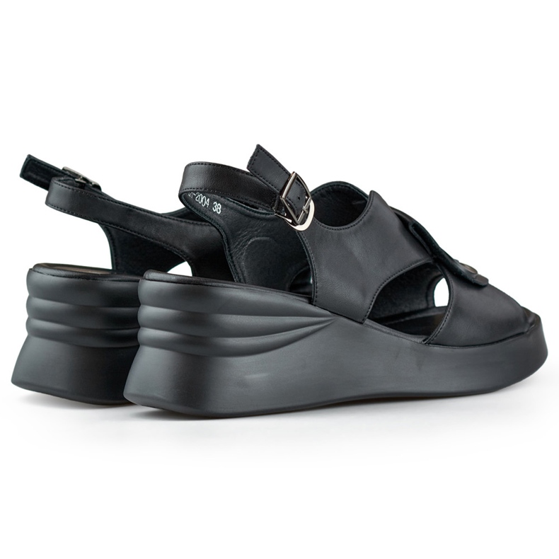 Comodi sandali con zeppa in pelle naturale da donna neri nero 1