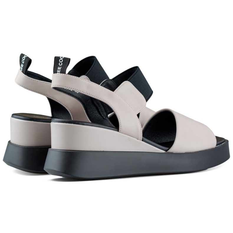Sandali con zeppa da donna in pelle con fascia elastica beige 1