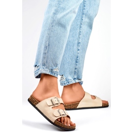 Infradito da donna beige con due fibbie 1