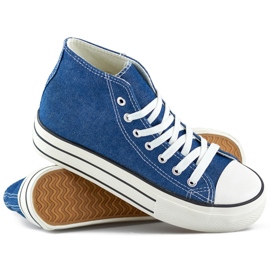 Sneakers in denim sopra la caviglia con suola spessa blu 1