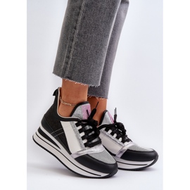 Sneakers con Zeppa e Platform da Donna con Glitter Nero Rafani 2