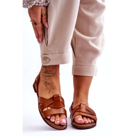 Zazoo Comodi sandali slip-on in pelle marrone Kayla 1