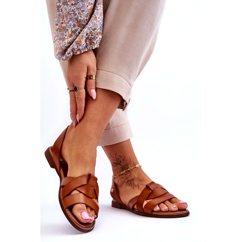 Zazoo Comodi sandali slip-on in pelle marrone Kayla 2