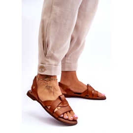 Zazoo Comodi sandali slip-on in pelle marrone Kayla 3