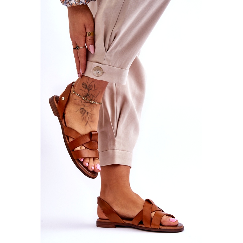 Zazoo Comodi sandali slip-on in pelle marrone Kayla 4