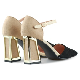 Décolleté aperte nere e beige con un elegante tacco alto nero 1
