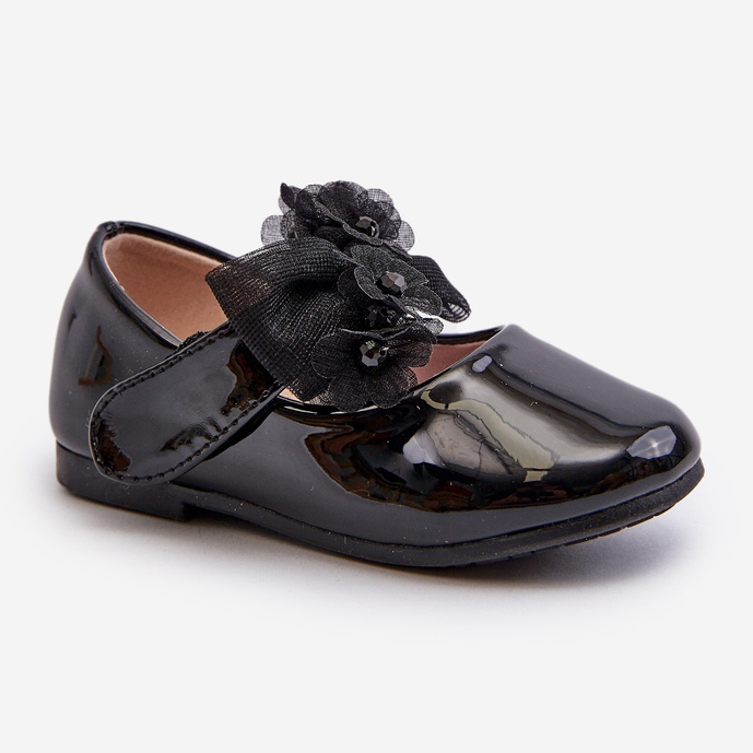 Ballerine da bambino in vernice, con velcro e fiocco, Olessa Nera nero 1
