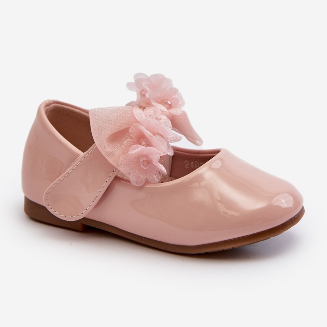 Ballerine da bambina in vernice, con velcro e fiocco, colore rosa Olessa 1