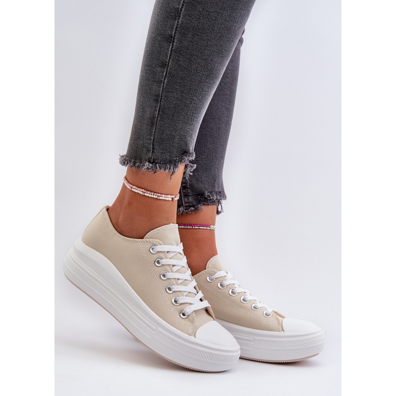 Sneakers da donna Amyete beige su una piattaforma enorme 2