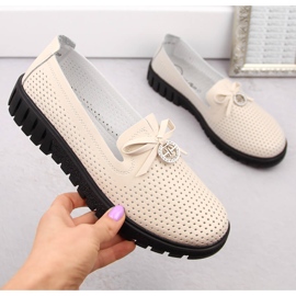 Scarpe slip-on da donna in pelle traforata, beige Filippo DP6057 1