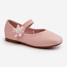 Ballerine da bambino glitter con chiusura in velcro, Jeylin rosa 1