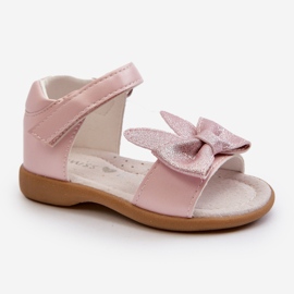 Sandali da bambino con fiocco e chiusura in velcro, Wistala rosa 1