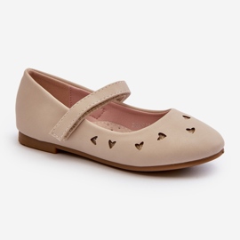 Ballerine per bambini con cuori, chiusura con velcro, Danaella beige 1