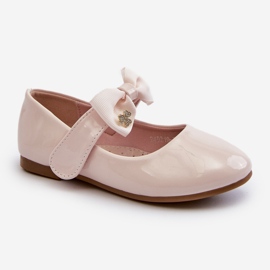 Ballerine per bambini in vernice con fiocco in velcro, rosa, a forma di gatto 1